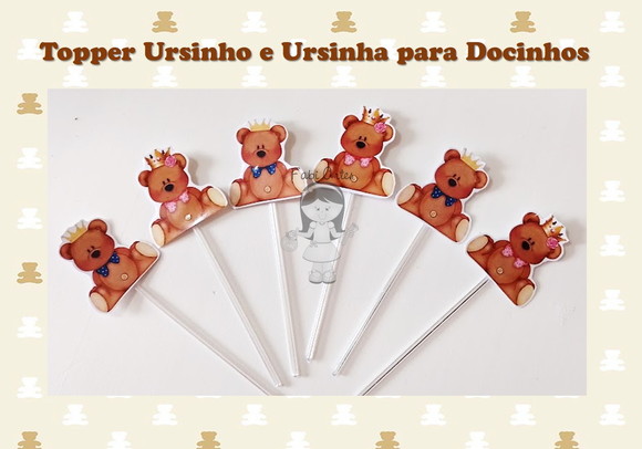 Topper Ursinho e Ursinha 25 Unidades