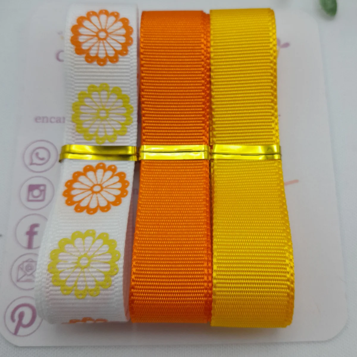 Kit Coordenado de Fita Amarela e Laranja com Estampa Margaridas - Imagem 2