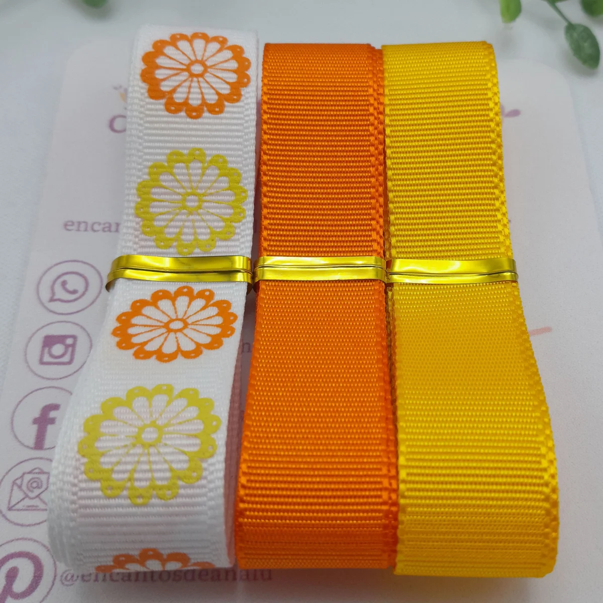 Kit Coordenado de Fita Amarela e Laranja com Estampa Margaridas - Imagem 1
