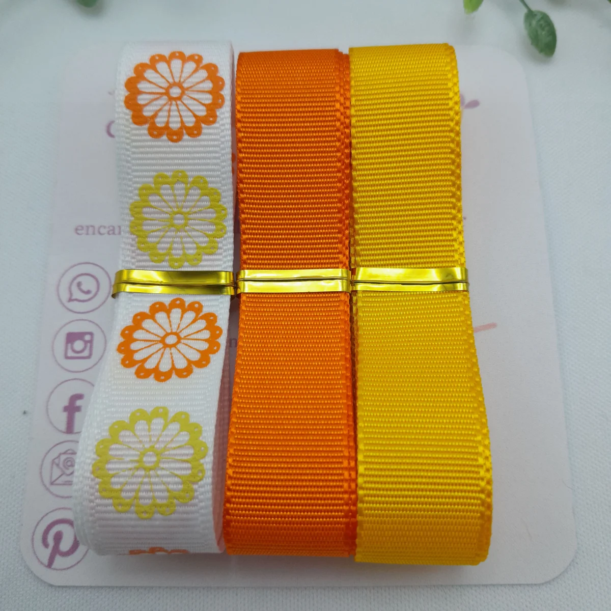 Kit Coordenado de Fita Amarela e Laranja com Estampa Margaridas - Imagem 3