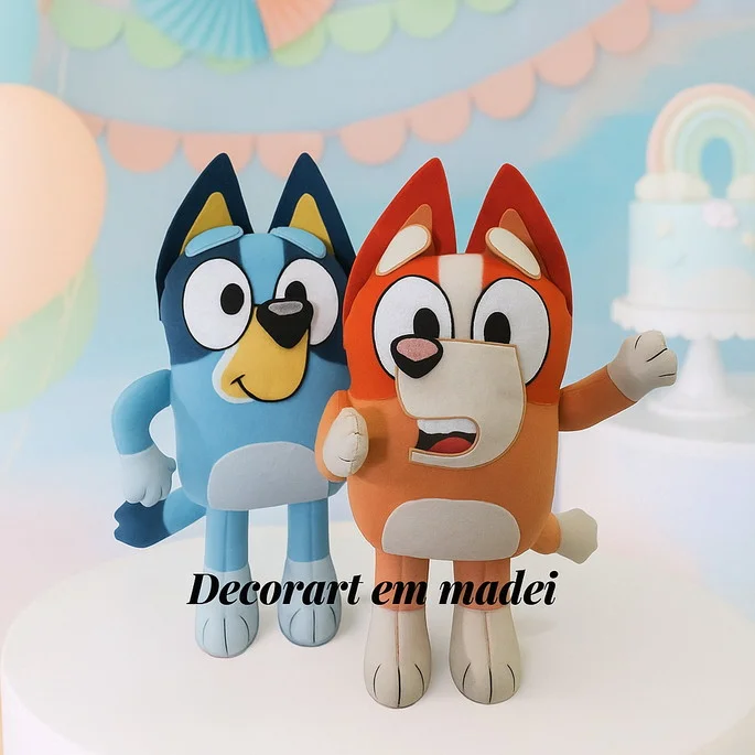 Bluey e Bingo Bonecos Decoração em Feltro - Imagem 1