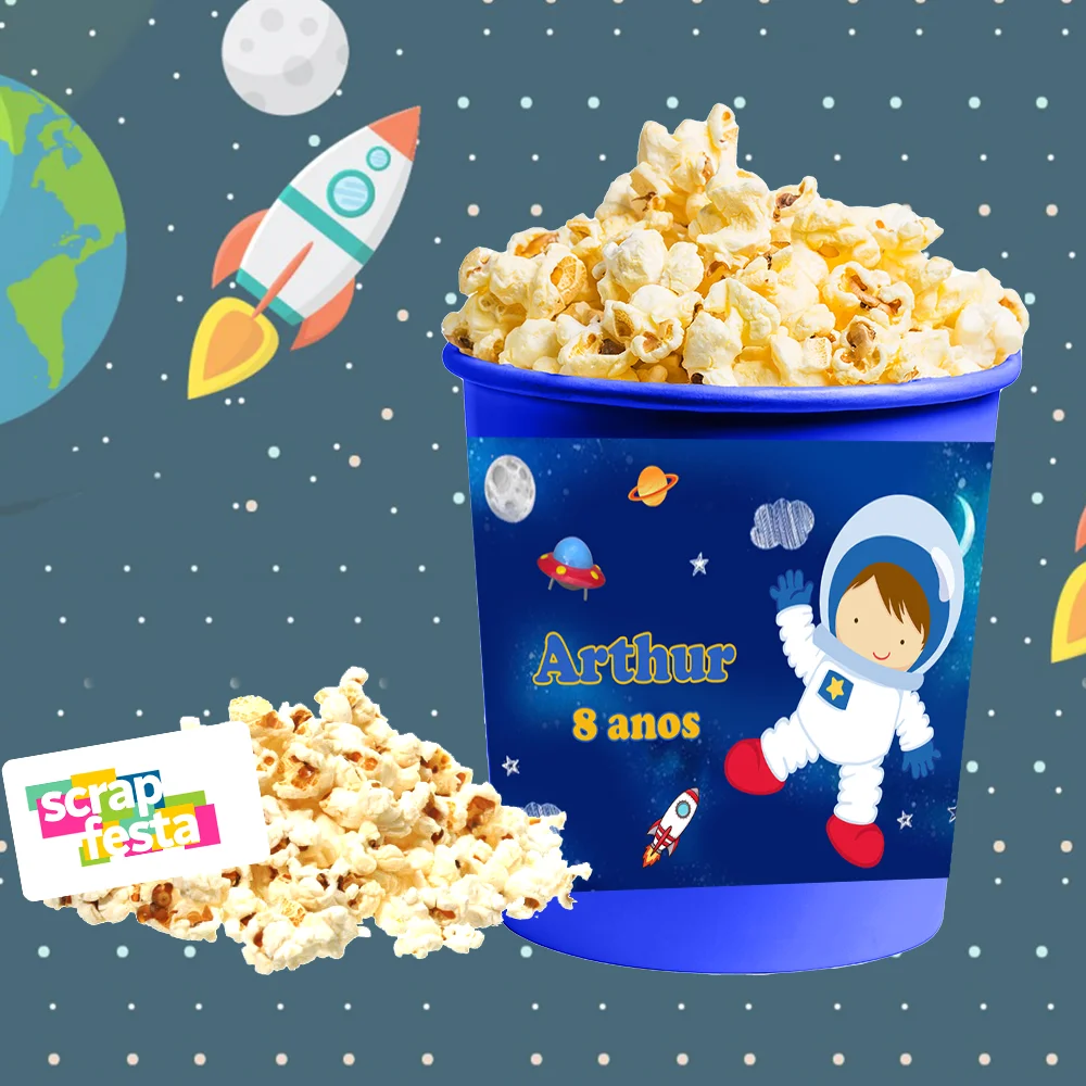 Balde de Pipoca 1 Litro Personalizado Festa Astronauta