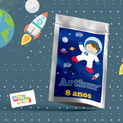 Saquinho Metalizado 14x20 Personalizado Festa Astronauta
