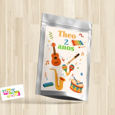 Saquinho Metalizado 14x20 Personalizado Festa Instrumentos Musicais Cristão