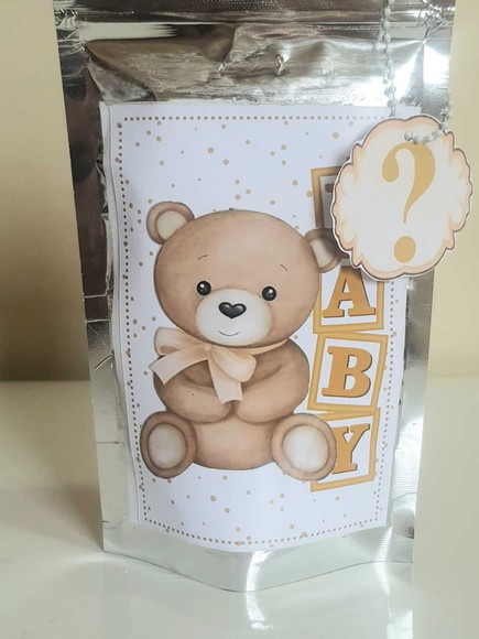Saquinho Metalizado com Fecho Zip Lock Urso Dourado