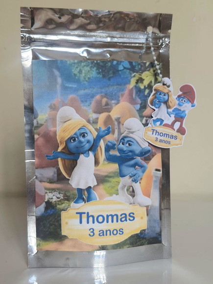 Saquinho Metalizado Zip Lock Smurfs