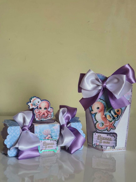 Kit 50 Lembrancinhas Personalizadas Fundo do Mar Lilás - Imagem 4