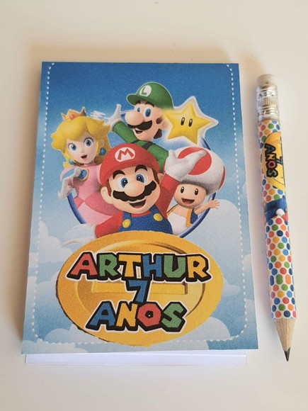 Kit Bloquinho com Lápis Lembrancinha de Festa Super Mário