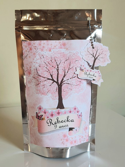 Saquinho Metalizado com Tag Flor de Cerejeira