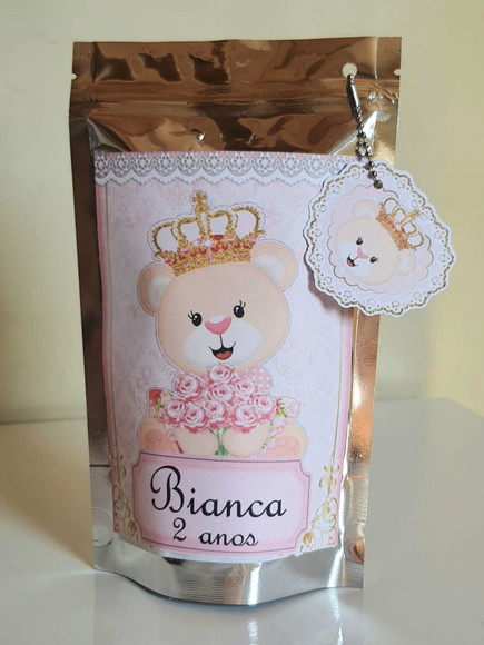 Saquinho Metalizado com Tag Ursa Princesa