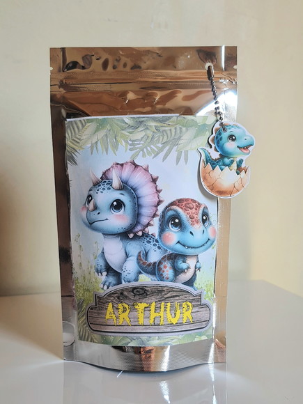 Saquinho Metalizado com Tag Dinossauro
