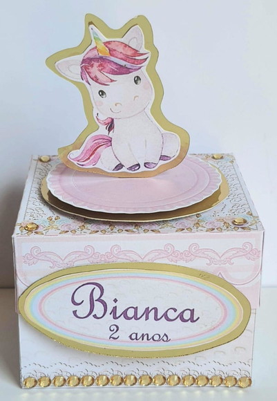 Caixa Cubo Lembrancinha de Festa Unicórnio
