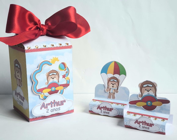 Kit de 50 Lembrancinhas para Festa Infantil Urso Aviador