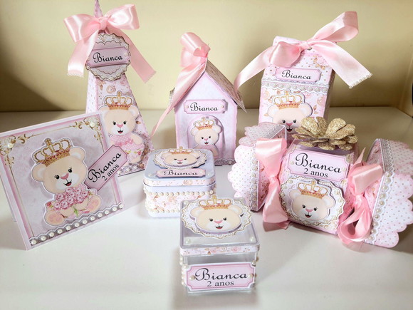 Kit de 50 Lembrancinhas para Festa Ursa Princesa Rosa