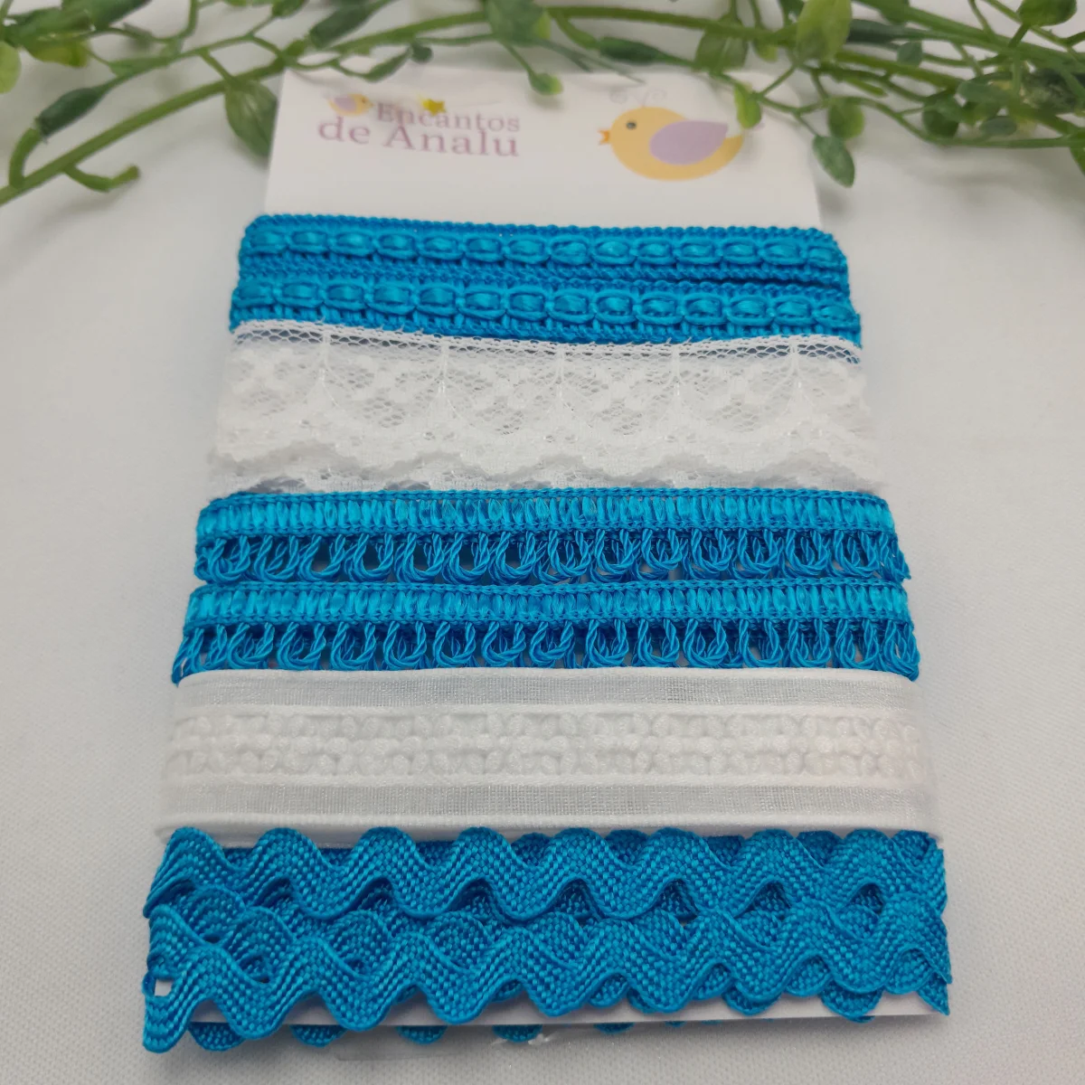 Kit de Aviamentos Azul Turquesa e Branco — Passamanaria, Sianinha, Ponto Curva, Renda e Voil - Imagem 3