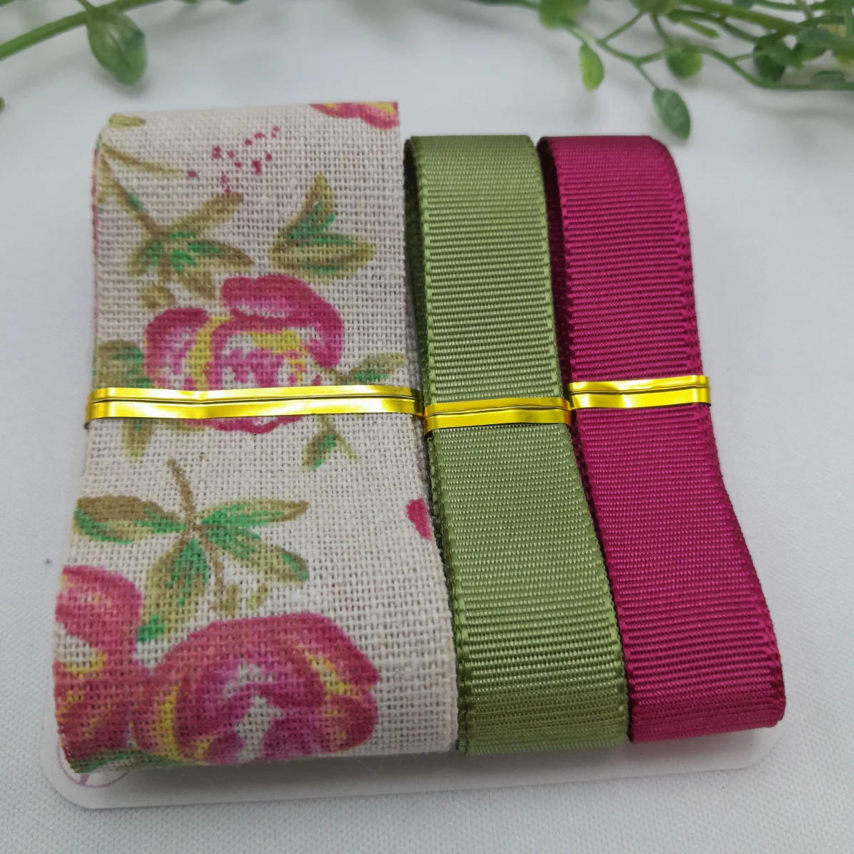 Kit de Fitas Rustica Estampa Flores PinK e Rosa e Gorgurão Lisas Coordenadas - Imagem 2