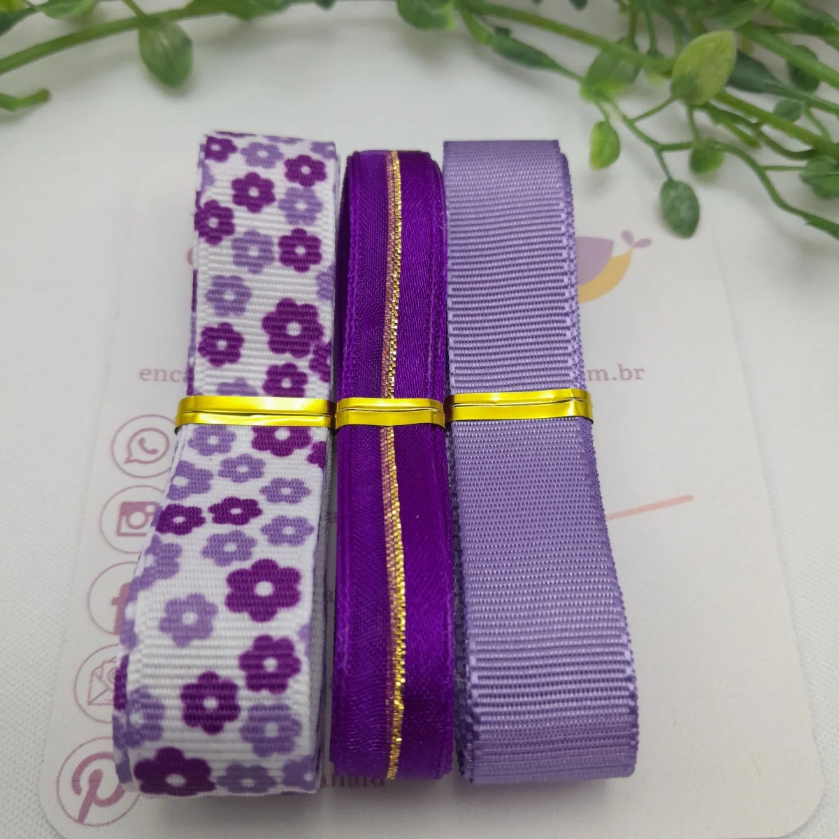 Kit de Fitas Coordenadas nos tons Lilas e Roxo com Fios Dourados