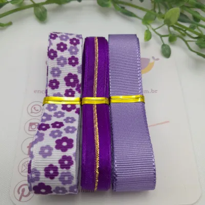 Kit de Fitas Coordenadas nos tons Lilas e Roxo com Fios Dourados