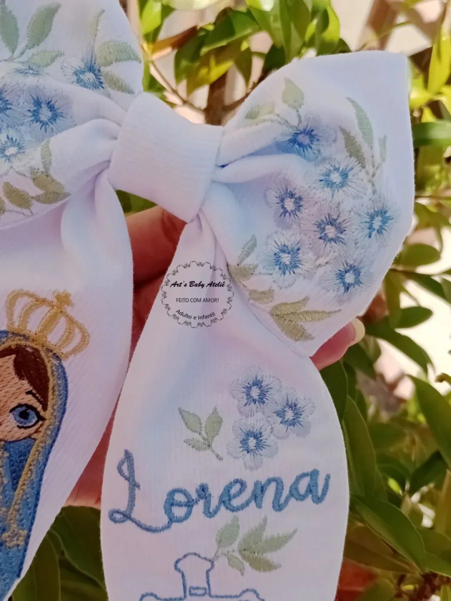 Laço Infantil Nossa Senhora Personalizado com Nome Bordado Laço Religioso para Meninas - Imagem 5
