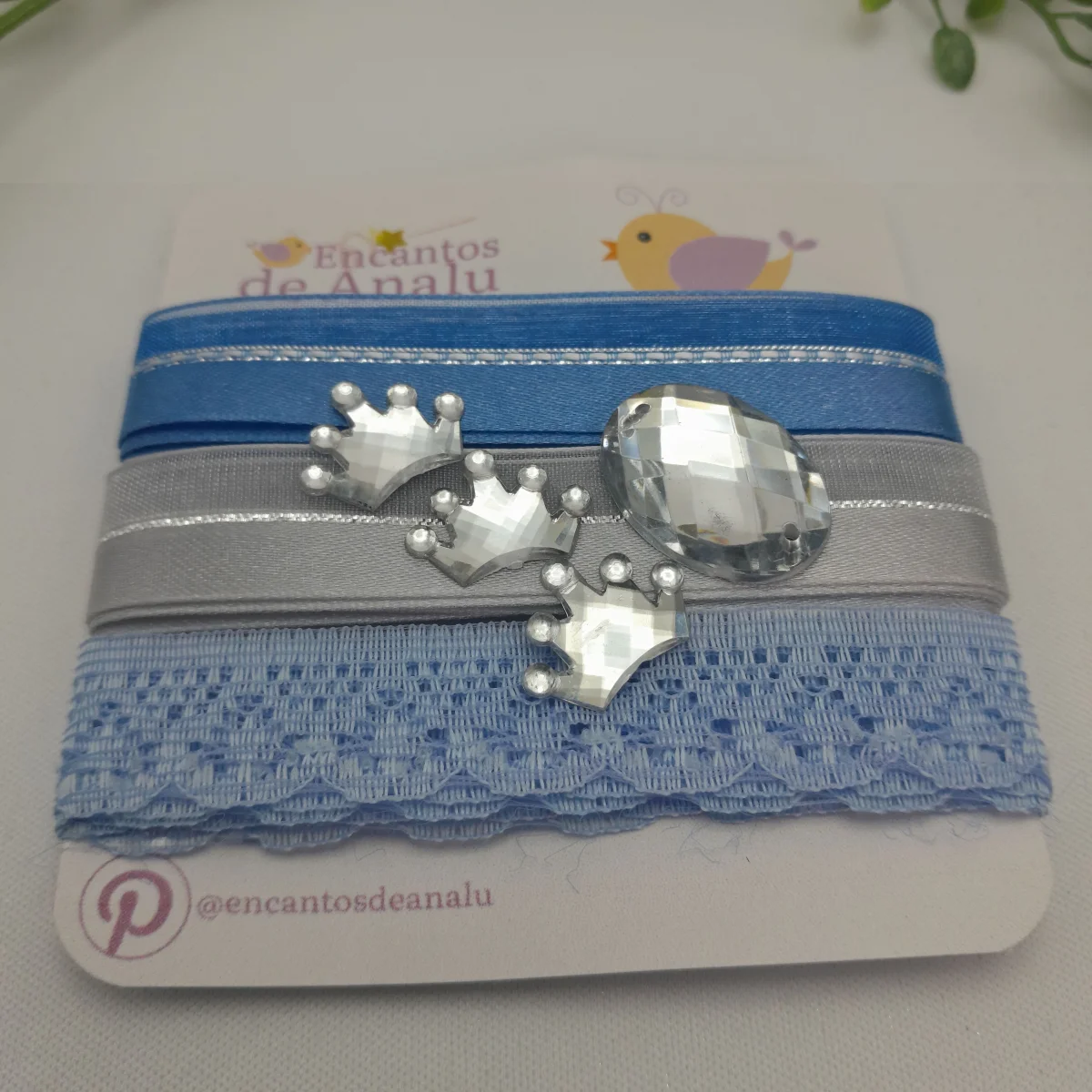 Cartela de Renda e Fitas Azuis para Scrapbook e Artesanato