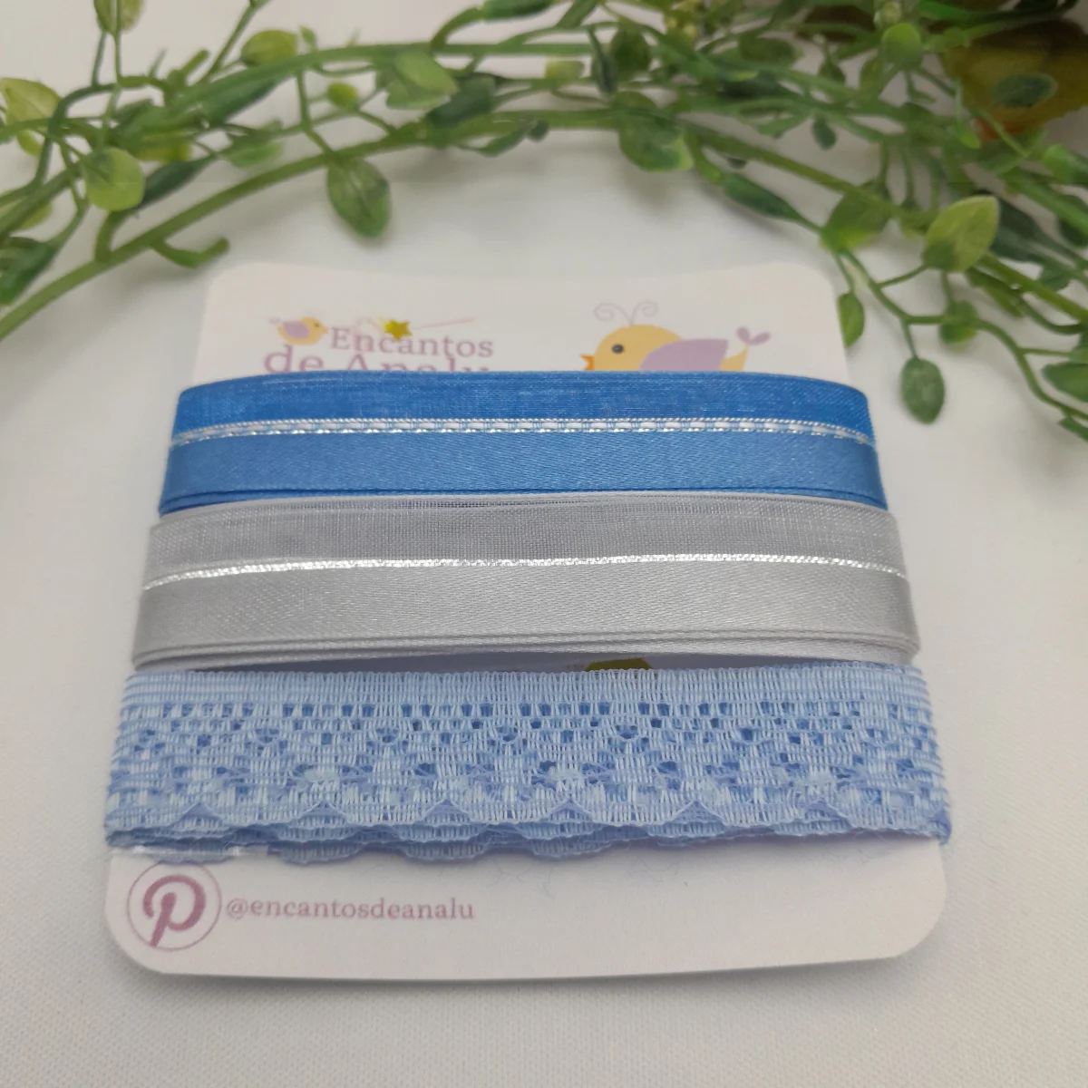 Cartela de Renda e Fitas Azuis para Scrapbook e Artesanato - Imagem 3