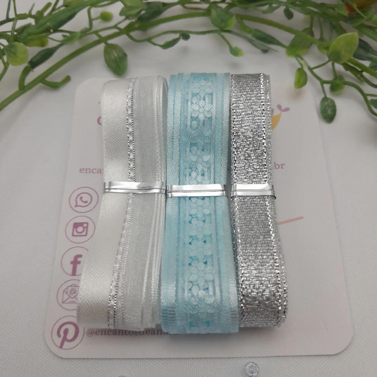 Kit de Fitas Cores e Texturas  Coordenadas Branco, Azul e Prata para Artesanato e Scrapbook - Imagem 7