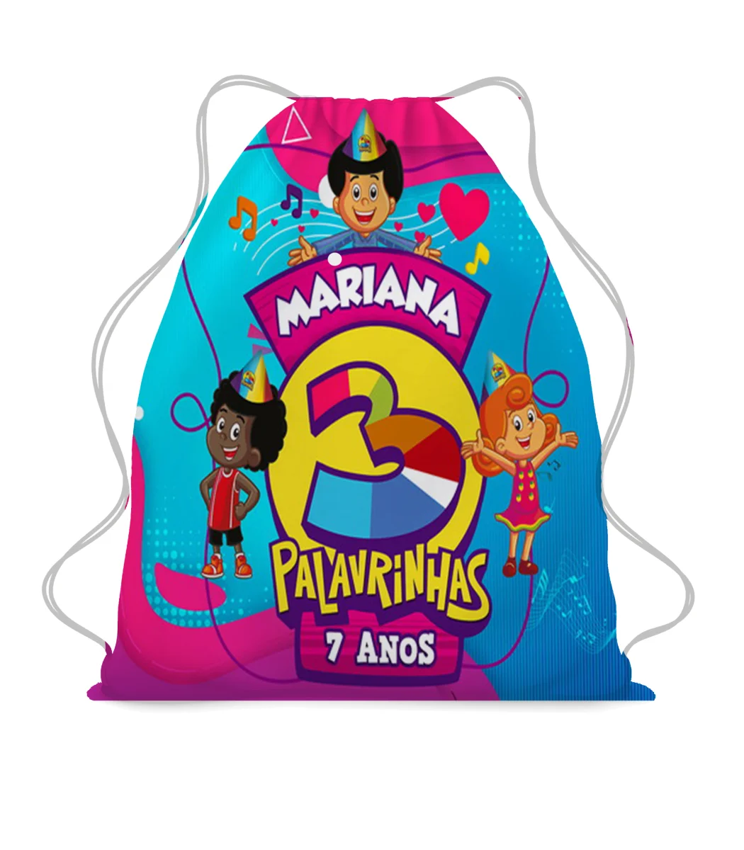 25 Mochila Saco Personalizada 3 Palvrinhas- Aniversário 3 palavrinhas (copia) - Imagem 1