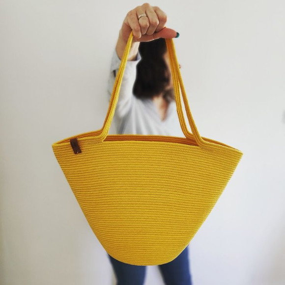 Bolsa de Praia Amarela em Corda de Algodão