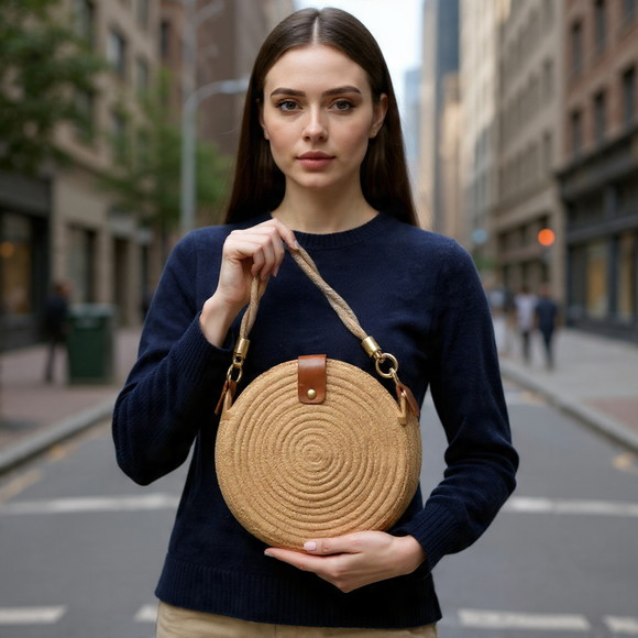 Bolsa Redonda Cor Palha