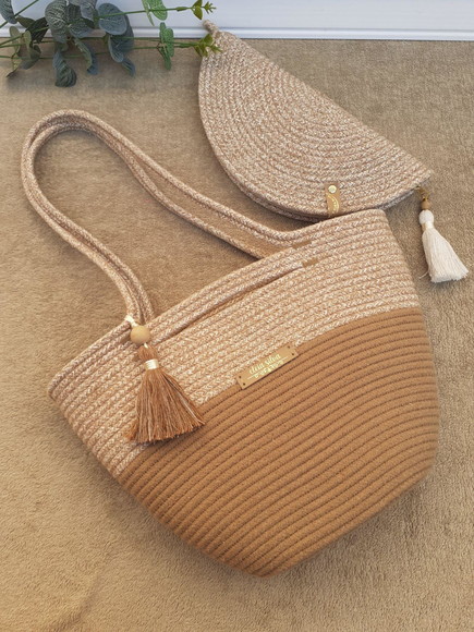 Kit Bolsa de Praia + Carteira em Cordão de Algodão