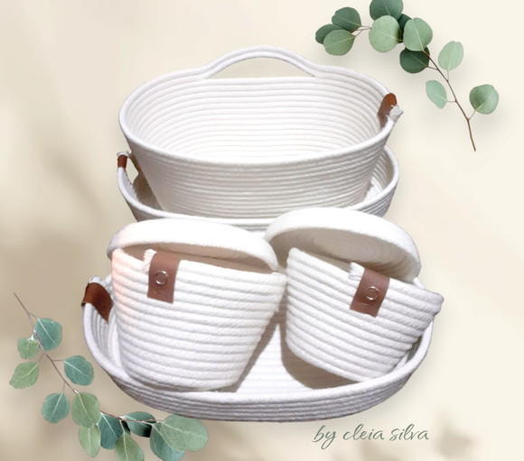 Kit Higiene Bebê em Corda de Algodão Crú 5 Peças