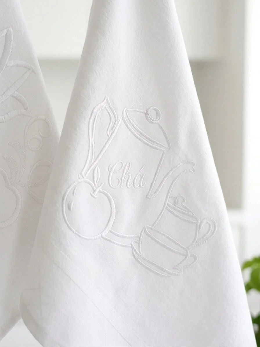 Kit 10 Panos de Prato Guardanapos Bordados todo Branco com Viés de Algodão - Imagem 7