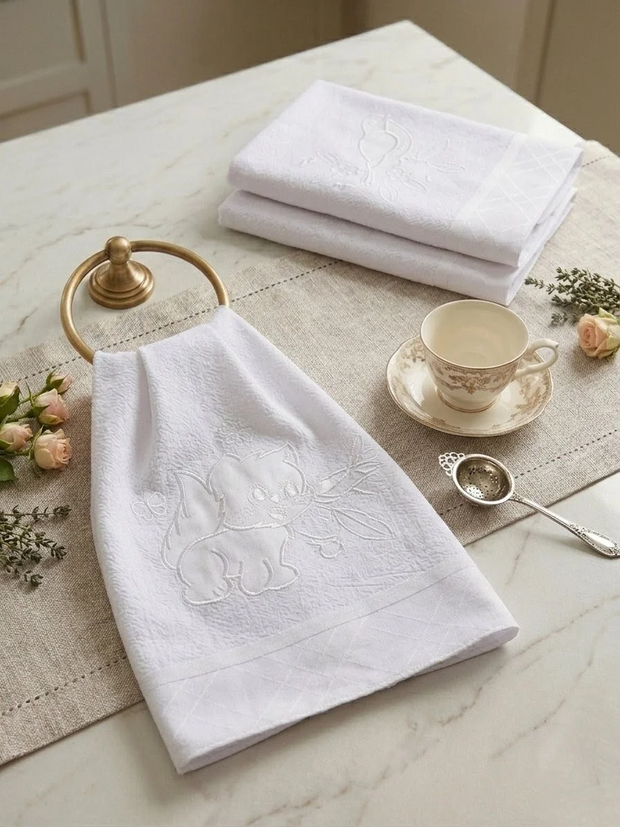 Kit 10 Panos de Prato Guardanapos Bordados todo Branco com Viés de Algodão - Imagem 4