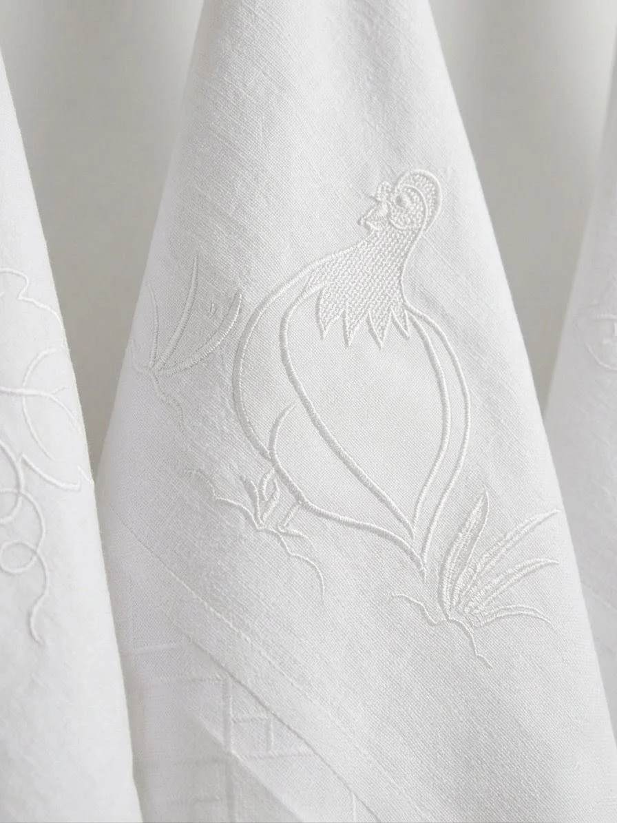 Kit 10 Panos de Prato Guardanapos Bordados todo Branco com Viés de Algodão - Imagem 5