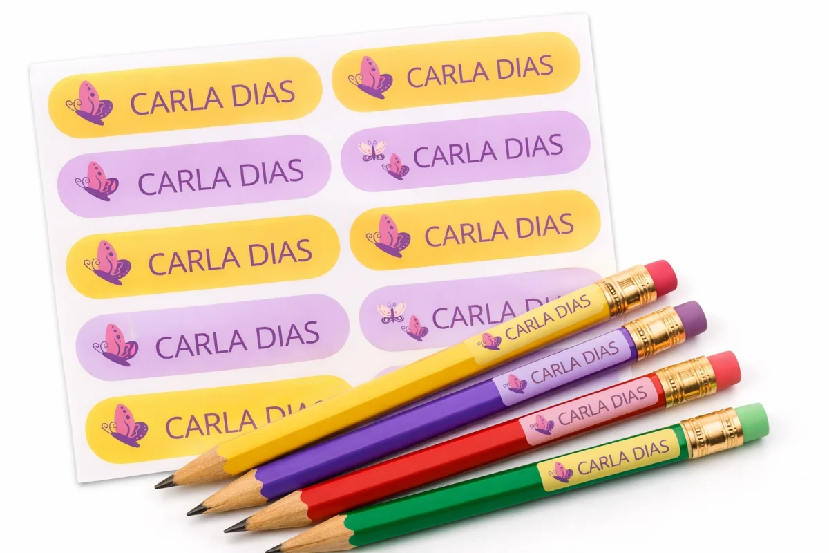 Kit 80 etiquetas adesivas Escolares - Etiqueta Escolar - Etiqueta para lápis - Material Escolar