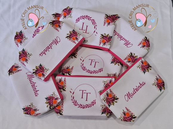 Necessaire Casamento Floral Rosa Fucsia e Laranja