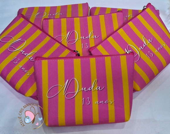 Necessaire Personalizada - Listra Pink e Amarelo