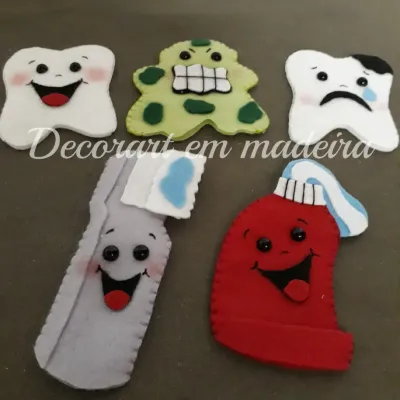 Dedoches brinquedo educativo em feltro higiene bucal