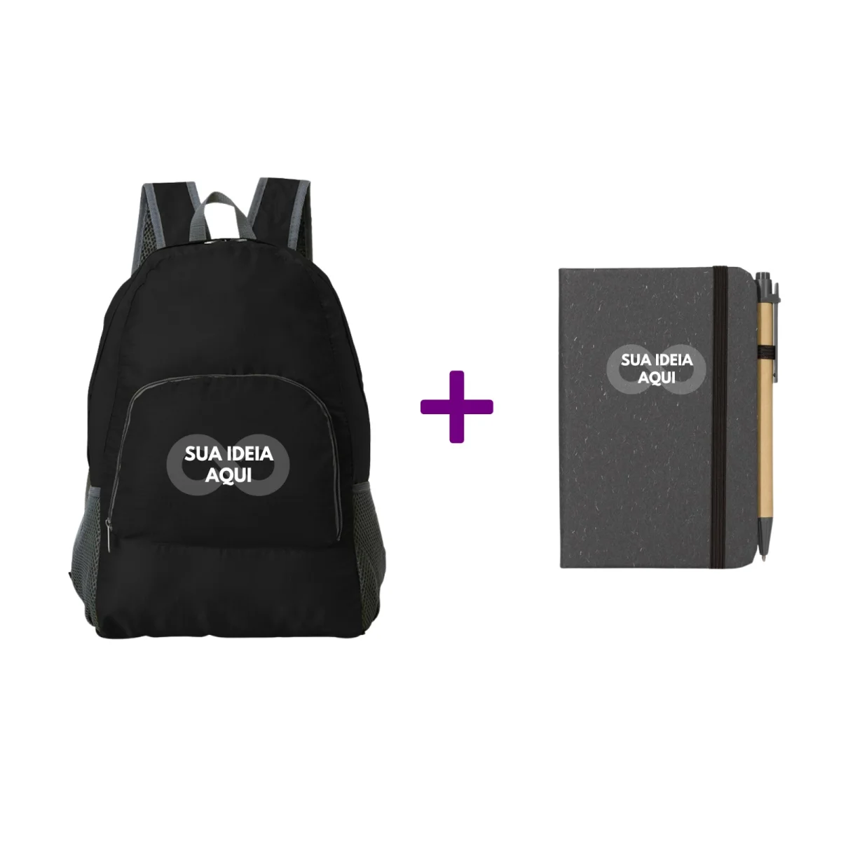 30 Kit ecológico com mochila dobrável 21L + caderneta Personalizado Brinde Atacado - Imagem 1
