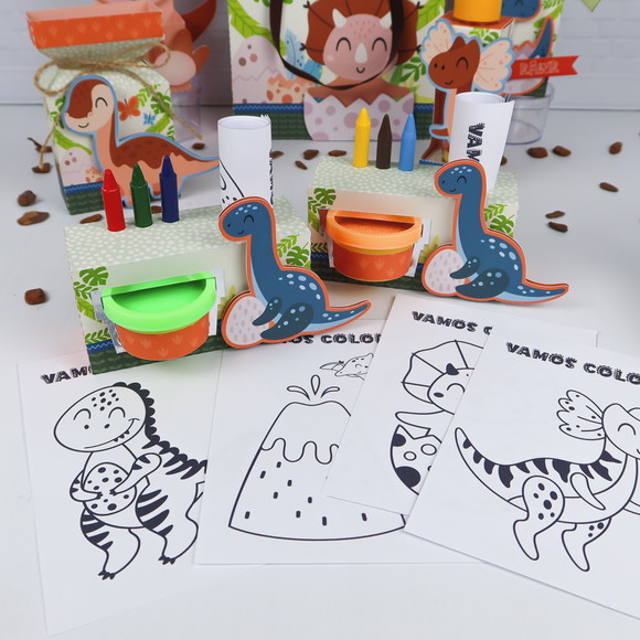 Kit Colorir com Giz de Cera e Massinha Dino Baby - Imagem 2