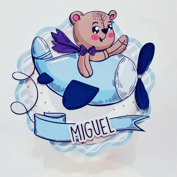 Topo de Bolo Urso Aviador