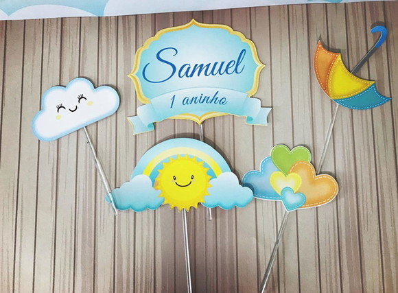 Topo de Bolo Chuva de Amor