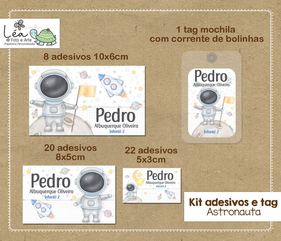 Kit Adesivos e Tag Material Escolar Astronauta