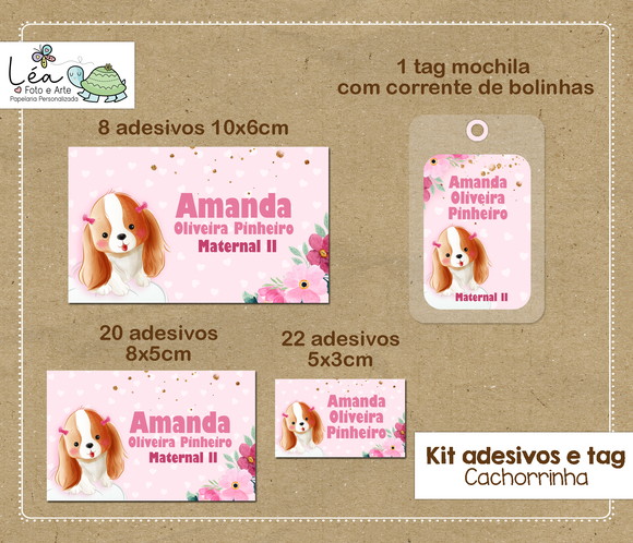 Kit Adesivos e Tag Material Escolar Cachorrinha