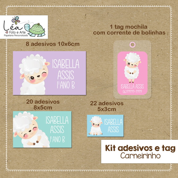 Kit Adesivos e Tag Material Escolar Carneirinho