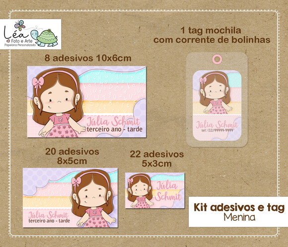Kit Adesivos e Tag Material Escolar Menina