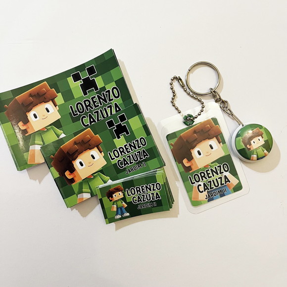 Kit Adesivos e Tag Material Escolar Minecraft Menino