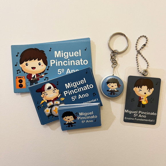 Kit Adesivos e Tag Material Escolar Música Meninos