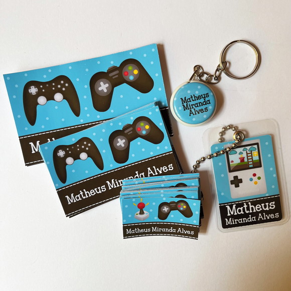 Kit Adesivos e Tag Material Escolar Vídeo Game