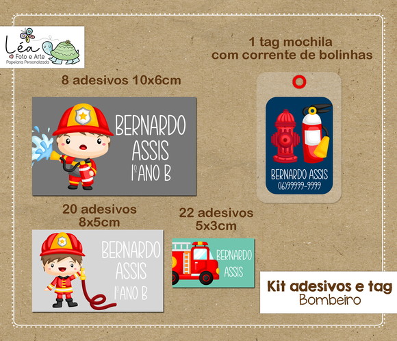 Etiqueta Escolar Bombeiro